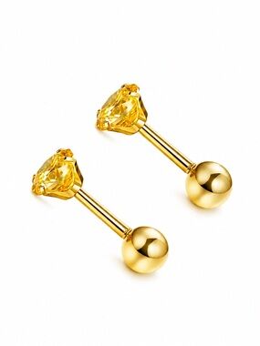 Yellow CZ Gold Plated Stainless Steel Barbell Earrings 20G 3mm